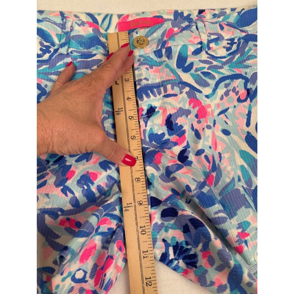 Lilly Pulitzer Callahan Shorts Womens 8 Blue Pink Floral Eyelet Trim Cotton 5in‎